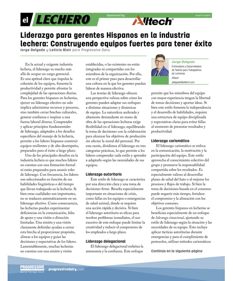 Liderazgo para gerentes Hispanos en la industria lechera: Construyendo equipos fuertes para tener éxito